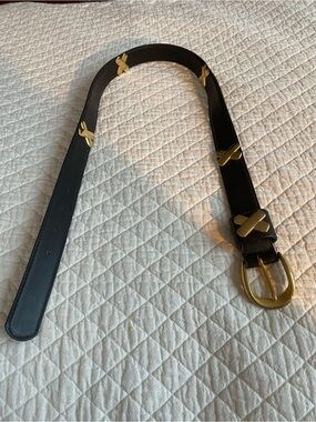 VTG Black Faux Leather Kiss Statement Belt Gold X Accents Rock Punk Medium